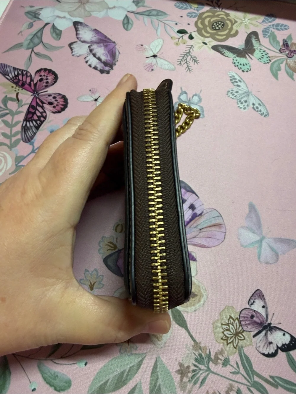 Coach Maple Leather Zip Card Case with Chain